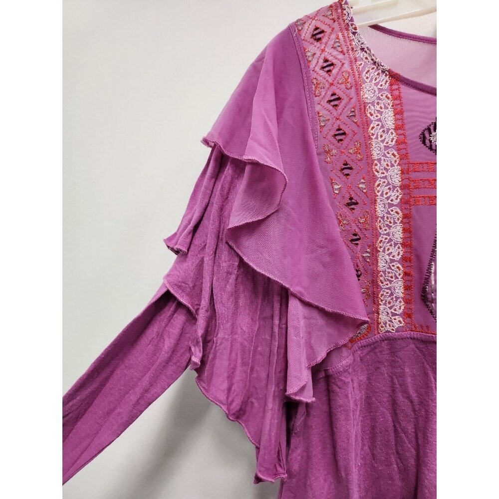 Free People Womens La Cienega Top Small Wisteria Purple Embroidered Sheer BOHO - Picture 6 of 12